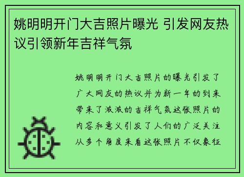 姚明明开门大吉照片曝光 引发网友热议引领新年吉祥气氛