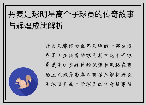 丹麦足球明星高个子球员的传奇故事与辉煌成就解析